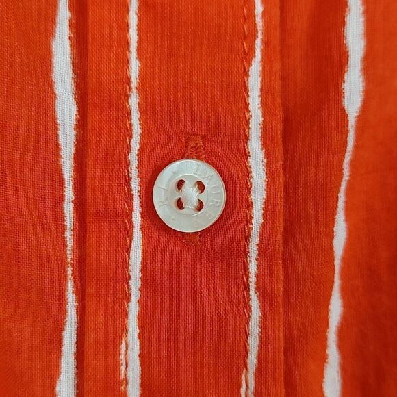 Lauren Ralph Lauren Orange and White Striped Roll Tab Sleeve Button Down Blouse - Picture 7 of 11